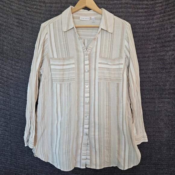Susan Graver Tops - Susan Graver 100% Cotton Tunic Shirt Size 1X White Striped Beige White